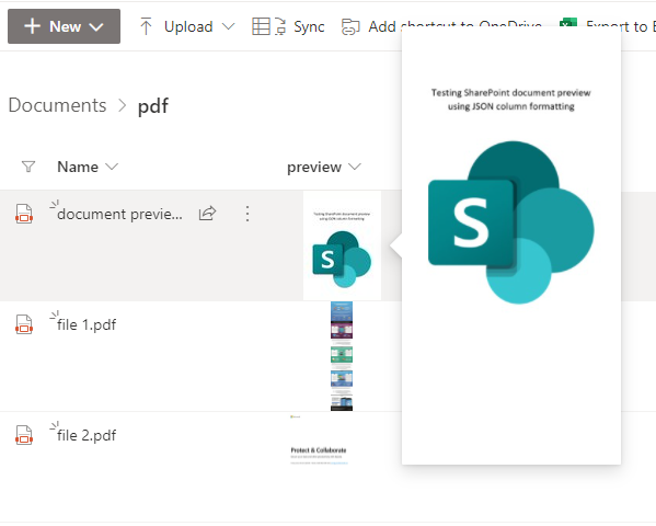 SharePoint file hover preview using JSON